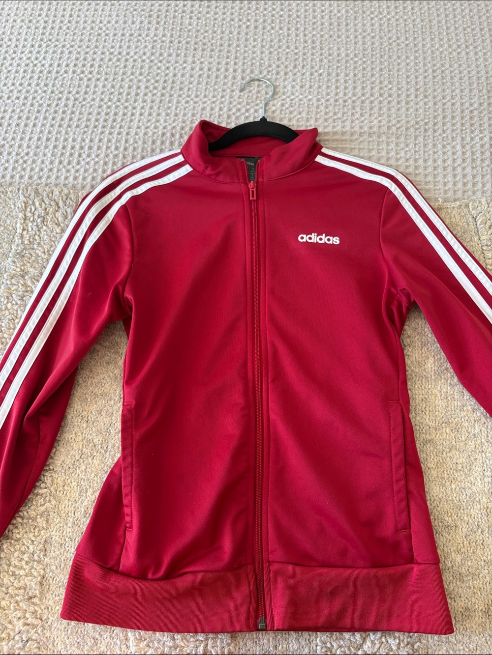 adidas Red Track Jacket with White Shoulder Stripes